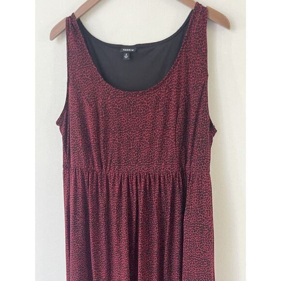Torrid Womens Size 3 High Low Burgundy Animal Print Sleeveless Stretch Dress - Picture 4 of 12
